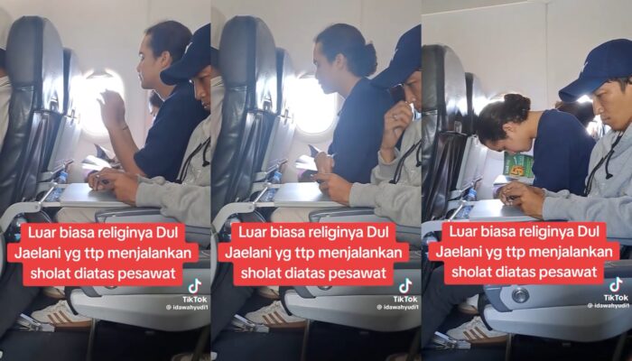 Momen Dul Jaelani Ibadah Salat di Kursi Pesawat Tuai Pujian Netizen