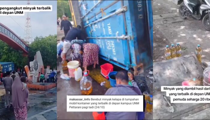 Viral, Truk Minyak Goreng Terguling Warga Tampung Tumpahannya dan Langsung Dijual di Tempat
