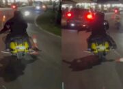 Viral, Pengendara Motor Bonceng 3 Ugal-ugalan Tendang Traffic Cone